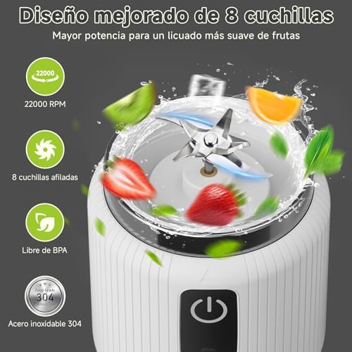 Batidora portátil pequeña máquina con indicador LED, USB-C, 500ml