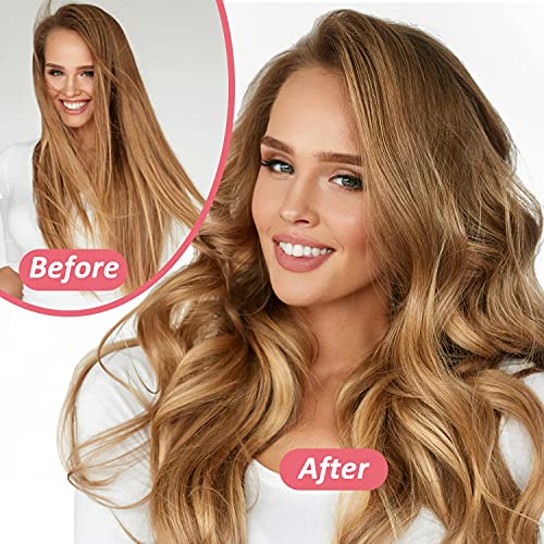 Heatless Hair Curling Rod Headband for Long Medium hair,DIY No Heat EVA Hair Curler,Soft Foam Hair Rollers,Curling Ribbon and Flexible Rods(Pink)