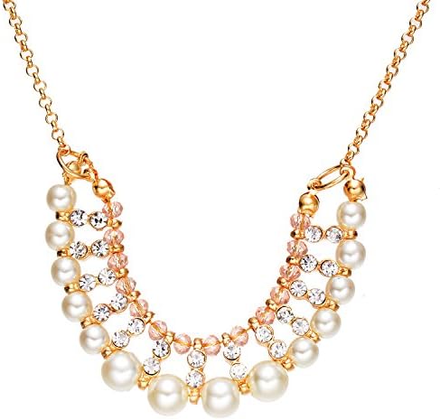 Oannea Gold Plated Luxury Crystal Beaded and Simulated Pearl Beads Pendant Collar Necklaces