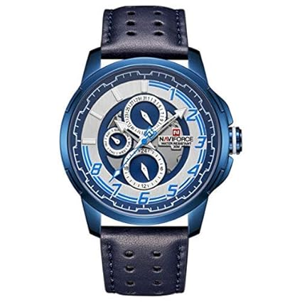 Japanese Quartz Genuine Leather Chronograph Watch for Men 9142 - Blue