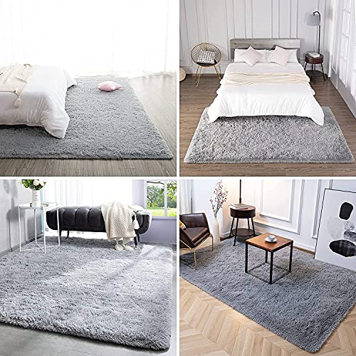 bedee Super Soft Living Room Rug, Large fluffy Area Rug Anti-Skid Faux Fur Rug Modern Shaggy Carpet for Living Room Bedroom (Grey, 80x150 cm)
