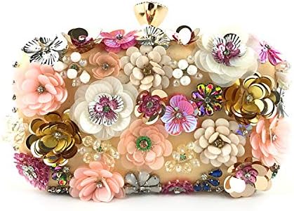 Marswoodsen Women Clutch Purse Colorful Flower Evening Bag Sequins Crystal Satin Handbag for Wedding Bag