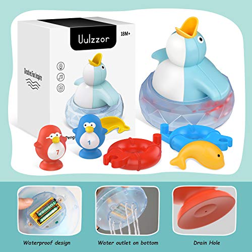 Bath Toys Bathtub Toy for Toddlers Kids Babies 2 3 4 5 Years Old Boys and Girls, 1 Floating Penguin with Music and LED light, 2 Squirting Cute Penguins Toy Baby Bath Toy Birthday Gift Ideal Color Box