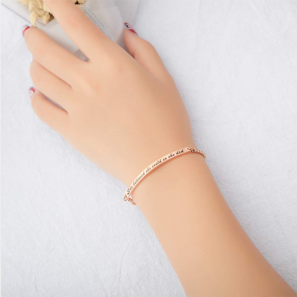 GAGAFEEL Cuff Bangle Inspirational Jewelry She Believed she Could so she did Women Bar Bracelet Link Birthday Xmas Gift (Silver)