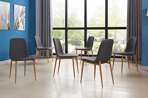 IDS Home Dining Room Chairs Set for 6 People Wooden Look Pattern Dining Chairs With Fabric Cushion Seat