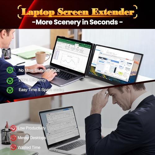 Laptop Screen Extender 0.27" Ultra-Thin, 14" FHD 1080P IPS Lightweight Dual Portable Monitor, USB-C/HDMI Plug & Play for 13-17" Laptops, Travel screen compatible with Windows/Mac/Chrome/Switch/Android