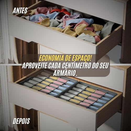 Organizador de Gaveta para Meias Kit com 2 Colmeias 24 Divisórias Organizador de Roupas Íntimas Dobrável em TNT