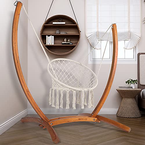 LAZZO Wood Hammock Chair Stand, Indoor Outdoor Pine Hammock Arc Chair Stand, Heavy Duty Rack C