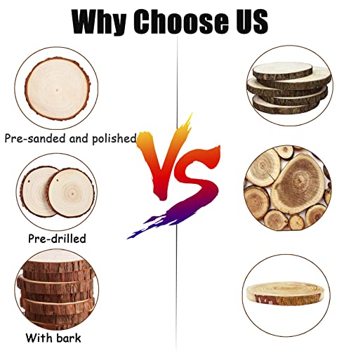 Natural Wood Slices 25 Pcs 3.1-3.5 Inches Predrilled Unfinished Wood Slices, 6 Pcs Christmas Pattern Stencils, 32 Colors Pigment, 25 Pcs Jingle Bells, 16ft Red Ribbon, DIY Craft for Christmas Ornament