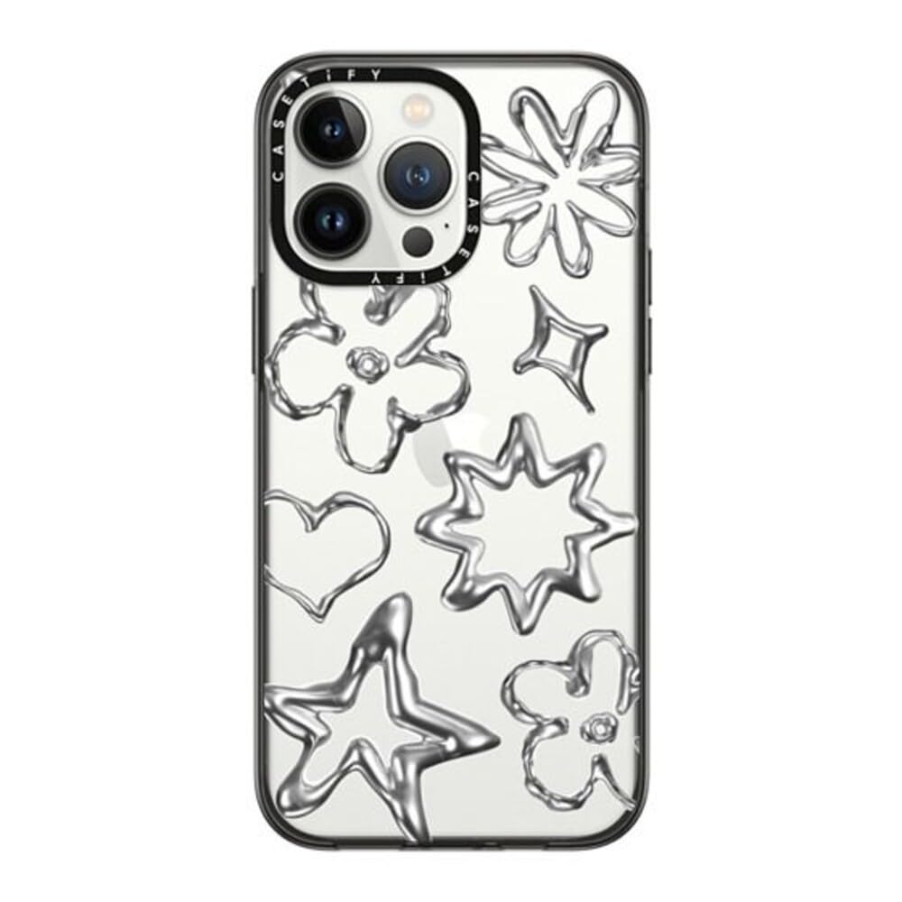 CASETiFY Compact iPhone 14 Pro Max Case [2X Military Grade Drop Tested / 4ft Drop Protection] - Chrome Doodles - Clear Black — image 1