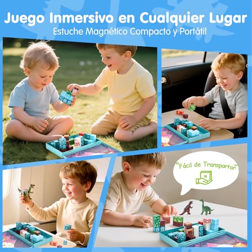 hahaland Bloques Magneticos Construccion Niños 52 Piezas, Cubos Magneticos con Temática de Bosque y Dinosaurios - Juguetes de Viaje Magnetic Blocks Construcciones Magneticas Niños para de 3 4 5 6 Años