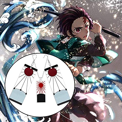 Buleens Demon Slayer Necklace With Tanjiro Earrings Set For Women girls Men Mens Boy Boys Anime kimetsu no yaiba Earring Cosplay Pendant Weird Statement Chain Long Silver Plated Stainless Steel Link Small Cool 2021 (Demon Slayer-1)