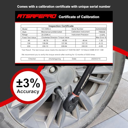 ATsafepro 1/2" Drive Torque Wrench Set,Car Wheel Torque Wrench 20-230 Nm with 3/8'' Adapter, Dual-Direction Adjustable 72 Tooth for Cars,Motorcycle,Truck,± 3% Accuracy