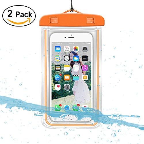 Universal Waterproof Case, Igoolee 2-Pack Fluorescent Cellphone Dry Bag Pouch for Iphone 7 6s 6/Plus 5s 5c SE, Galaxy s8 s7 s6 edge, Note 5 4 3, Google Pixel/LG/HTC (Orange)