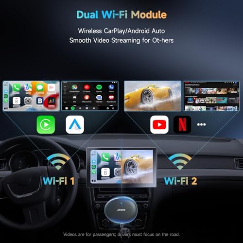 Magic AI Box Android Auto CarPlay, Wireless CarPlay Adapter, with Dual WiFi Stability, Bluetooth Lock, DriveChat Compatible with Youtube/Netflix (AD5)