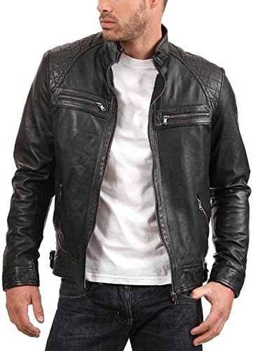 Urban Leather FactoryMen's ENZO Black Genuine Lambskin Vintage Leather Jacket