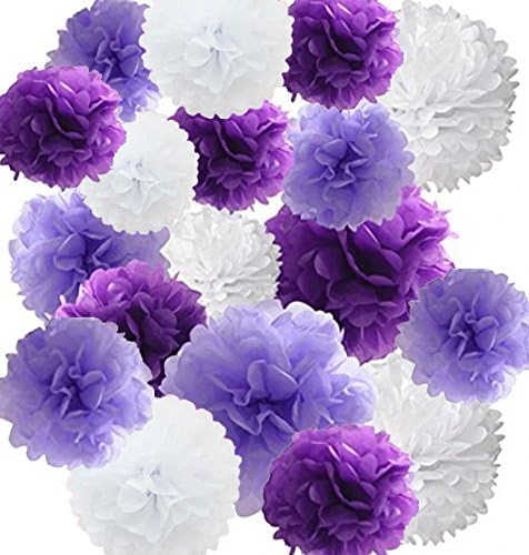 18 Pack Mixed 8" 10" 12"Tissue Paper Pompoms Pom Poms Hanging Garland Wedding Party Decor (Purple)