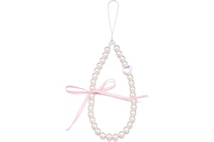 S.J JEWELRY Pearl Beaded Phone Wrist Strap for Women - Handmade Ribbon Bow Phone Lanyard with Wristlet