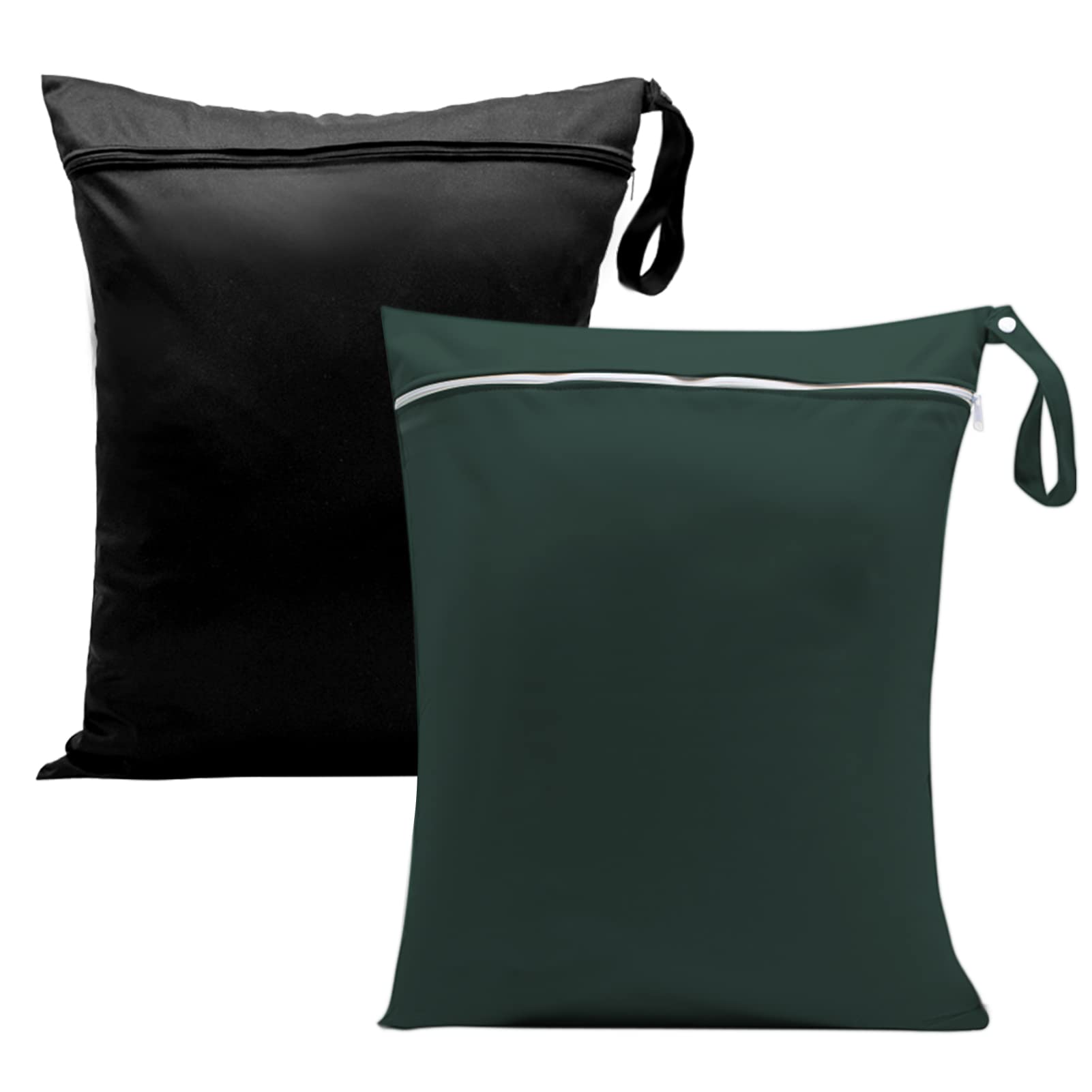 Zngou Wet Bags, 13x14 inch Dry Bags Nappy Changing Laundry Bag Reusable Waterproof Cloth Organiser Pouches Babies Swimming Camping Travel Beach, Black,blue, 2Pcs-30x35cm-black/green