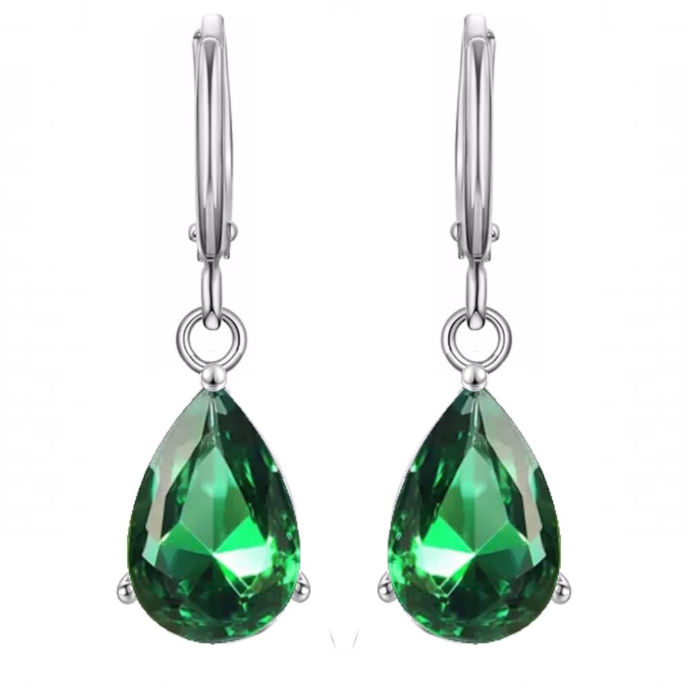 Crystalline Azuria Women 18ct White Gold Plated Teardrops Green Simulated Emerald Zirconia Crystals Dangle Earrings — image 1