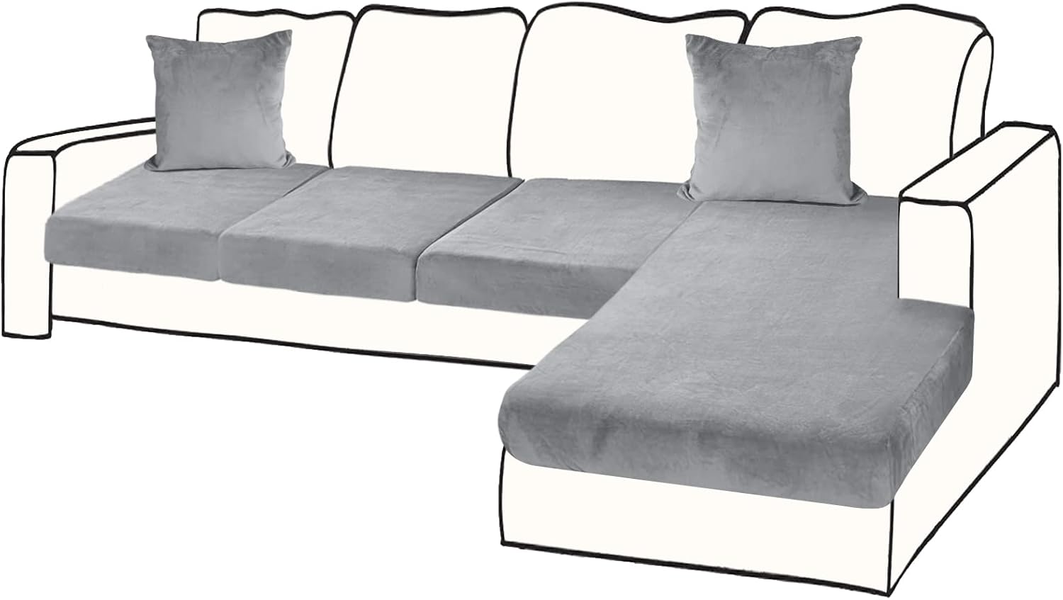 Slipcovers - BT.WA Sectional Couch Covers for 4-Piece Seat Cushion Velvet Sofa Cushion Cover L Shape Separated Couch Slipcover with 2 Pcs Pillowcases Furniture Protector (3 Seater + 1 Chaise, Light Grey)