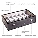 CASE ELEGANCE Solid Espresso 12 Slot Wood Watch Box Organizer with Glass Display Top