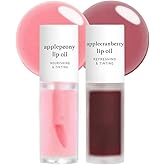 NOONI Korean Vegan Lip Oil - Applepeony, 0.12 Fl Oz + Korean Lip Oil - Applecranberry, 0.12 Fl Oz Bundle