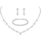 ElegGlo Silver Crystal Bridal Jewelry Set, Teardrop Dangle Earrings Rhinestone Necklace Bracelet for Bride Bridesmaid Crystal Bridal Wedding Party Jewelry Sets