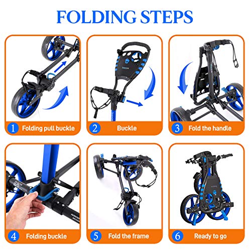 3-Wheel-Golf-Push-Cart-Lightweight-Folding-Golf-Walking-Push-Cart-Roller-Golf-Bag-Holder-w-UpperLower-Bracket-w-Elastic-Strap-Scorecard-Storage-Compartment-SereneLife-SLGCFLW