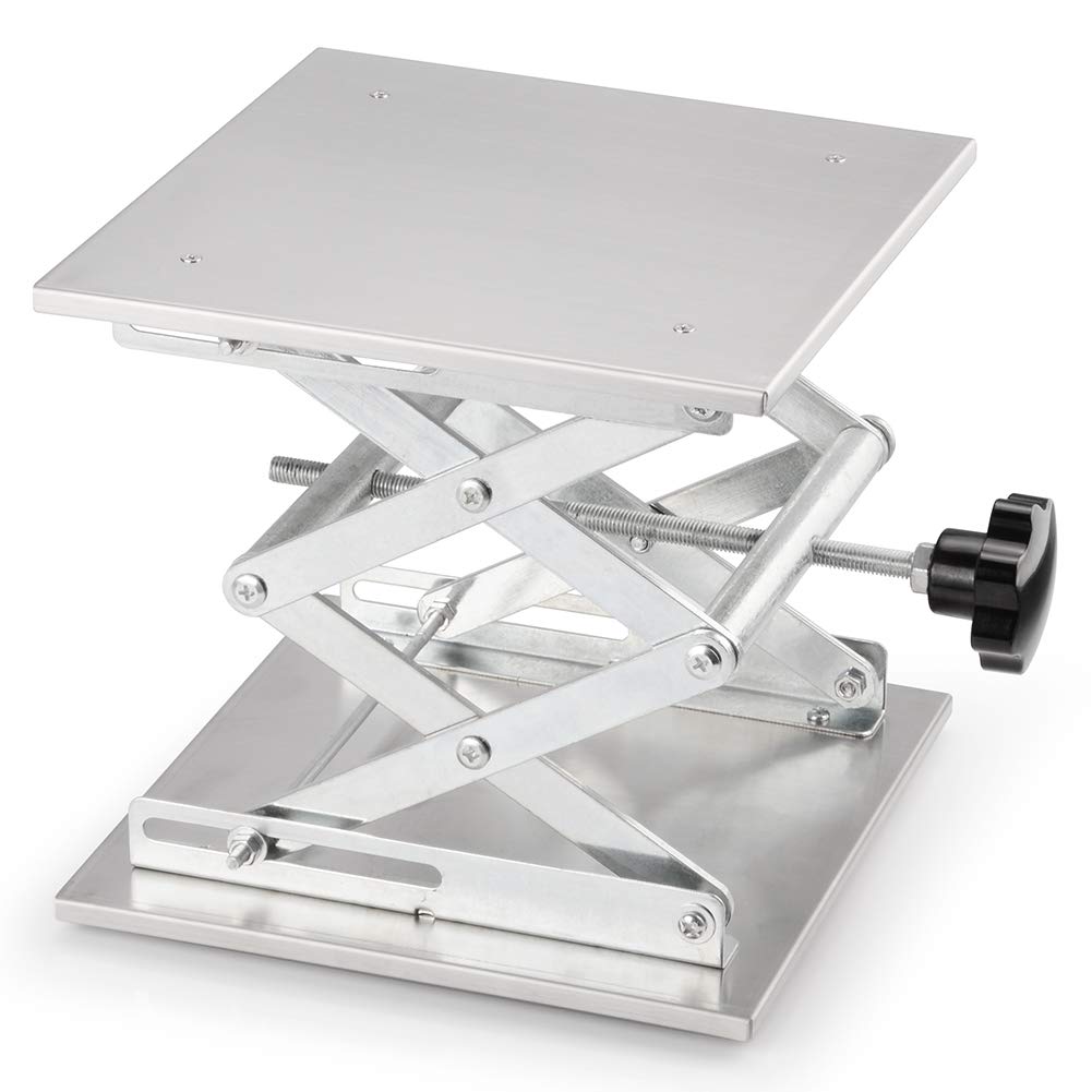 stonylab Lab Scissors Jack, 10 x 10 inch 250 x 250mm Stainless Steel Laboratory Support Jack Platform Lab Lift Stand Table, Expandable Lift Height Range from 100 mm to 370 mm, Support Weight 20 KG