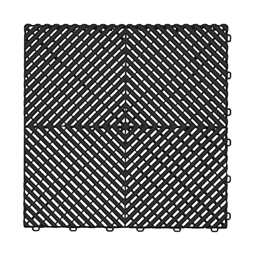Swisstrax Ribtrax PRO Interlocking Garage Floor Tiles, 15.75 x 15.75-Inch, Jet Black, 24 Piece Set | Interlocking 15.75" x 15.75" tiles | Snap-together, no adhesives | Commercial-grade polypropylene