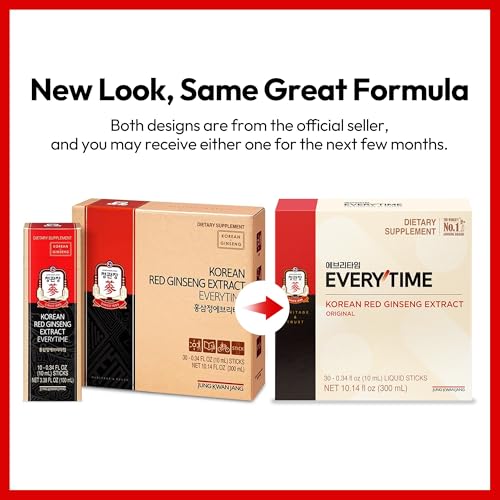 JUNG KWAN JANG Everytime Korean Red Ginseng Extract Stick 3,000mg Original - Adaptogen Energy Drink Liquid Stick Supplements - Energy Boost & Immune Support, Caffeine Free (30 Sticks)