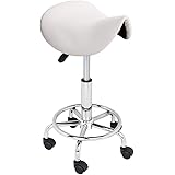 COLIBROX WHITE Adjustable Salon Stool Hydraulic Saddle Rolling Chair Tattoo Facial Massage Spa