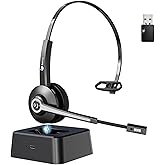 Earbay Trucker Bluetooth Headset, Wireless Headphones with Microphone Mute & USB Dongle, Wireless Headset with Mic for Work Noise Canceling & Charing Base for Work/PC Computer/Phones/Office/Meeting