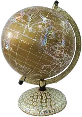 Decorative World Map Globe Round Shape 6" Ball 9.5" Sequins Work Iron Tall Standing Gold Home Décor Office Table Topper Stationery Gift Item