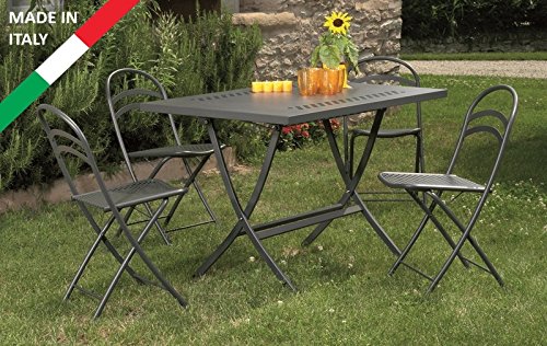 Set Tisch 140 x 80 und 4 Klappstühle Metall Garten Terrasse Balkon