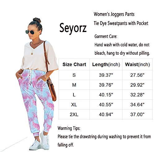 Seyorz Women\'s Joggers Pants Tie Dye Sweatpants Cuffed Soft Jogging Pants with Pockets Drawstring Design(Purple, XX-Large)
