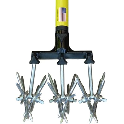 Rotary Cultivator Tool - 40&rdquo; to 60&rdquo; Handle - for Bare Spots or Patches - Reinforced Tines - Reseeding Grass or Soil Mixing - All Metal, No Plastic Structural Components - Cultivate Easily