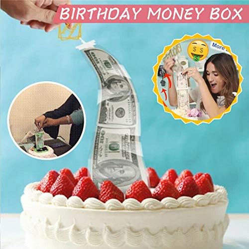GrayGraygood Happy Birthday Cake Topper Party Decoration - Cake ATM Money Box Pulling Non-Toxic Decorations Surprise Gift for Birthday Party