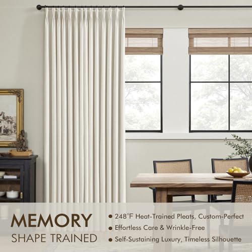 MIULEE Natural Pinch Pleated 100% Blackout Linen Curtains for Bedroom, Room Darkening Light Blocking Window Curtains 84 inches Long for Living Room, Black Out Pleat Drapes with Pin Hooks, 2 Panels