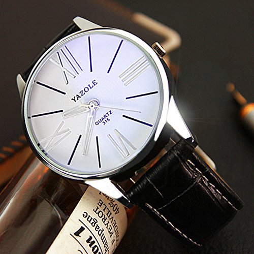 OWMEOT Watch Luxury Fashion Faux Leather Mens Quartz Analog Watch Watches (Black 2)
