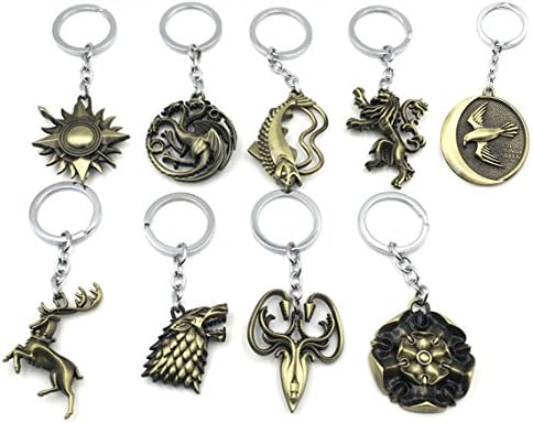 WOB 9pcs Game of Thrones Inspired House Sigils Keychain Pendants Charms Complete Set