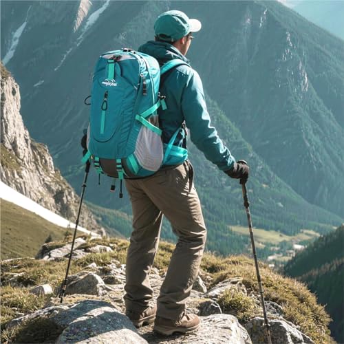 Amythe Teenager Hiking Backpack Large Capacity 33L, Lightweight Backpack with Chest Strap, Waterproof School Backpacks for Trekking, Viagens and Camping, Blue