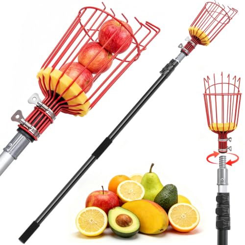 ARTIPOLY 20FT Reach Telescoping Fruit Picker, 4-12FT Adjustable Aluminum Pole with Basket,
