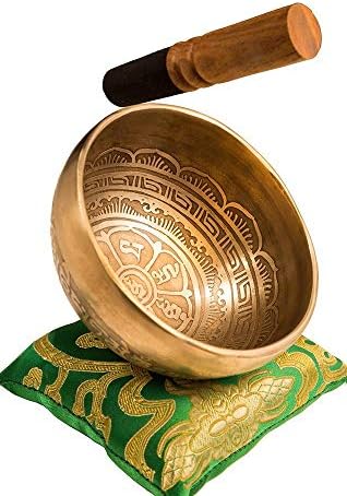 7" Inch Tibetan Handmade Singing Bowl - Excellent Resonance Healing & Meditation Yoga Bowl with Mallet, Silk Cushion Crown Chakra Balancing, Made in Nepal