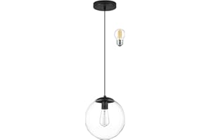 KoKo&Yukina 6-inch mini Modern Globe Pendant Light Clear Glass with Black Finish Contemporary Mid Century Adjustable Hanging Light Fixture for Living Room Bedroom Kitchen Island (Bulb Incl.)