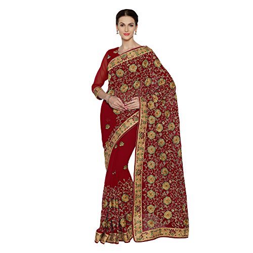 Mirchi Fashion Women's Embroided Bridal Wedding Saree (3431_with color options)
