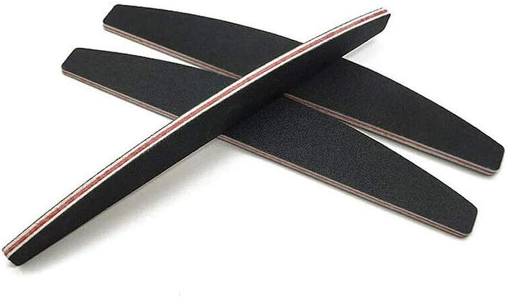 10 x Half Moon Nail Files Buffer Emery Board Manicure Black 100/180 grit Curved Tips Black Curve Buffing Buffer Professional Pro Sanding