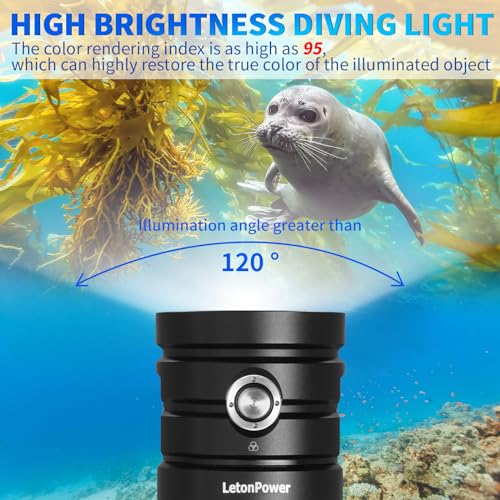 LetonPower Turbo S Pro Diving Lamp 13000 Lumens - Professional Underwater Video Light, with CRI 95, 3000K-6500K, Waterproof 120m, USB-C Charging for Water Sports and Professional Diving