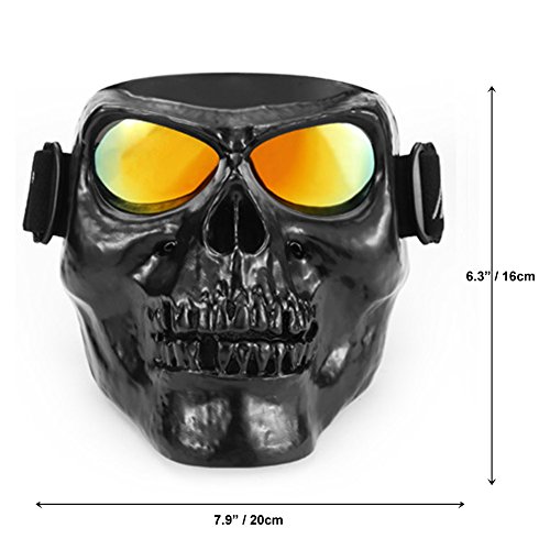 Ishowstore Motorbike Motorcycle Off-Road Riding Goggles Glasses With Skull Face Mask Open Face Helmet (Black skull with red lens) - Thumbnail 2